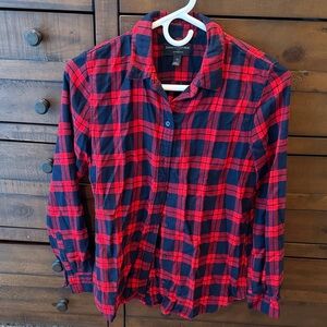 Banana Republic Red and Navy Checkered Women's Flannel Shirt